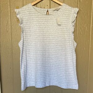 LOFT Light Gray Textured Ruffle Sleeve Blouse Size L